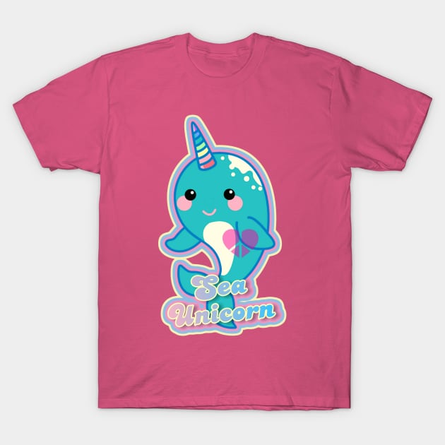 Sea Unicorn Narwhal Kawaii Design T-Shirt by AlondraHanley